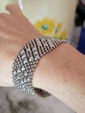 Vintage Sergio Gutierrez Liquid Metal Ball Chain Mesh Bracelet Snap Closure